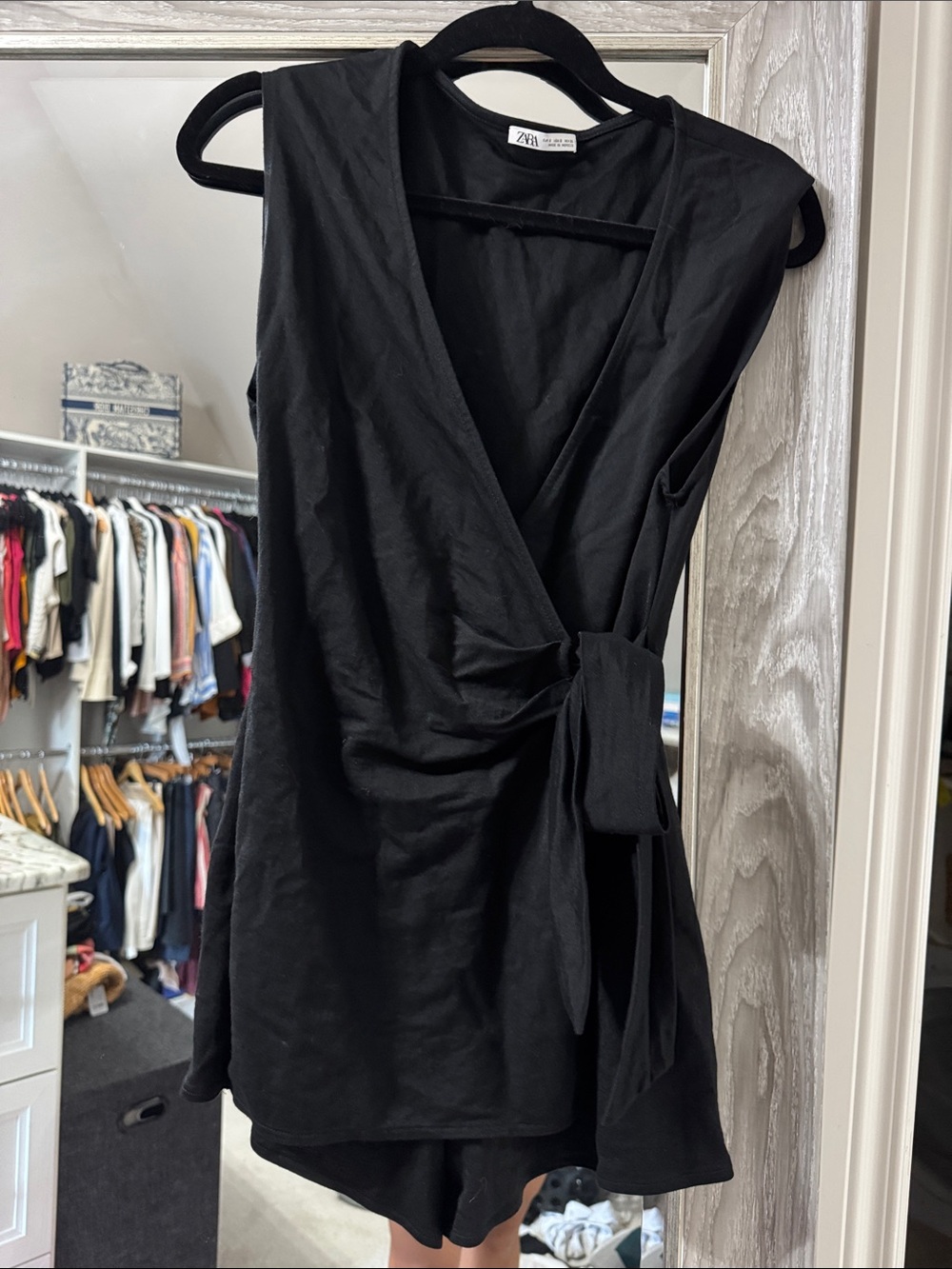 Zara Black Sleeveless Asymmetrical Wrap Top Dress